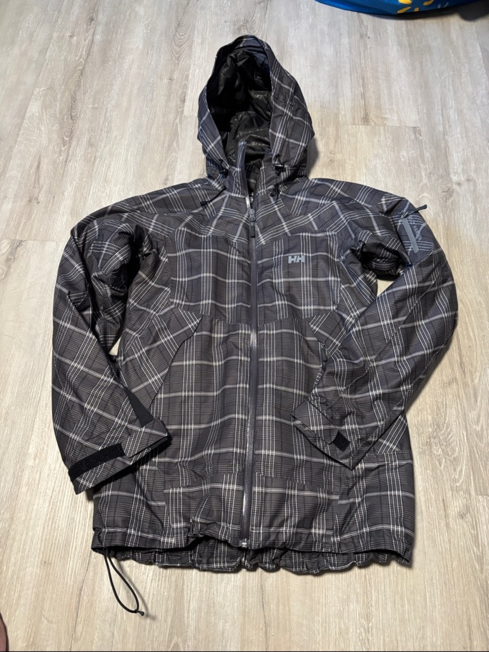 Helly Hansen Black‎ Plaid Hooded Rain Jacket